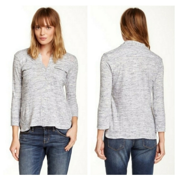 James Perse Melange Heathered White Grey Button Up Top - Picture 1 of 8